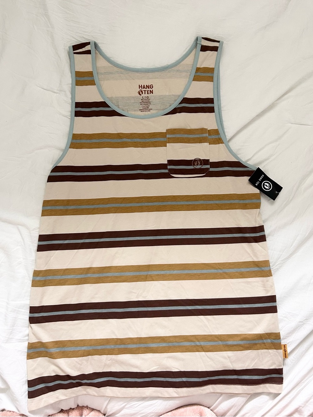 Hang Ten Men's Striped Tank Top in Cream, Brown and Tan